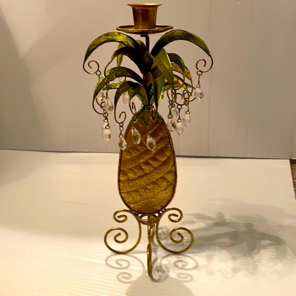 Pineapple 🍍 Detailed Candle Holder -w/ Hanging Clear Beads Must see - unique - Picture 2 of 14